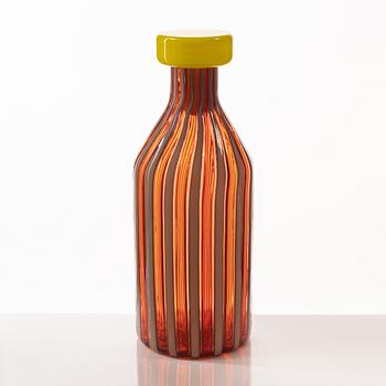 A glass bottle, possibly Fratelli Toso, Murano, Italy.