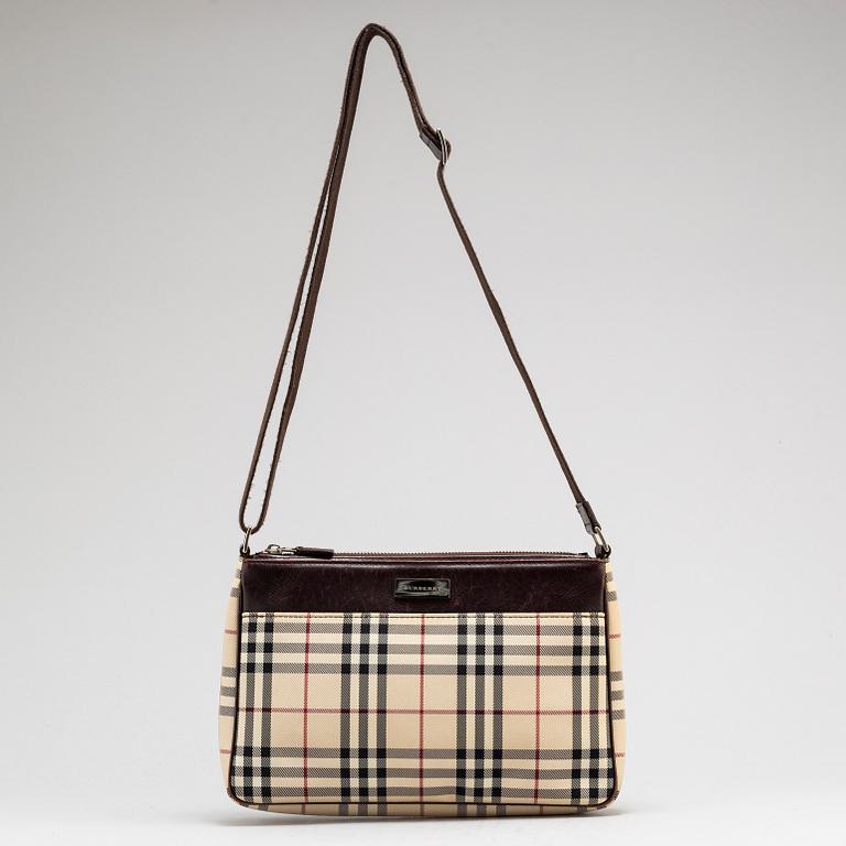 BURBERRY, a plaid canvas cross body bag.