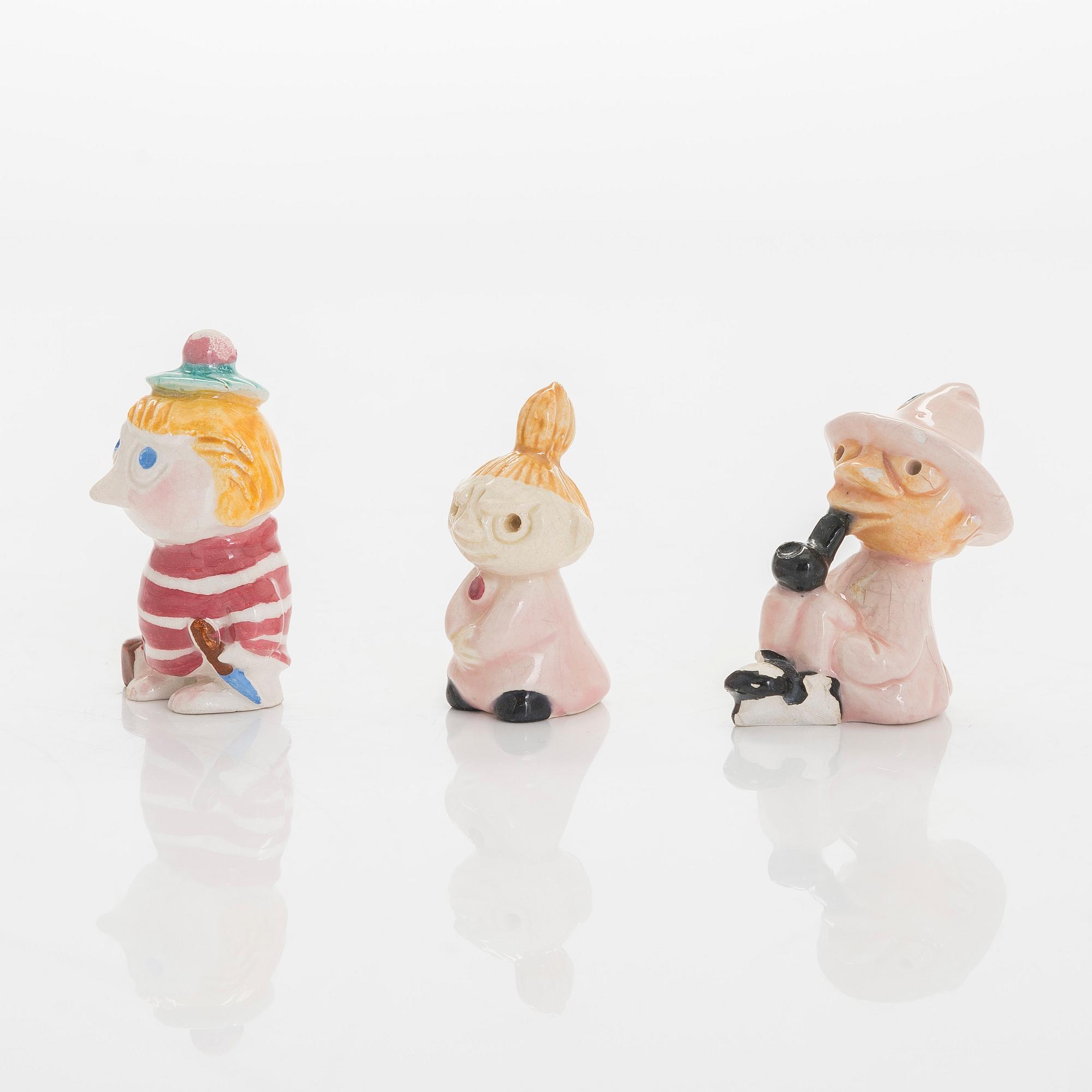 Leo Tykkyläinen, a set of three 1950s ceramic Moomin figurines, Finland.