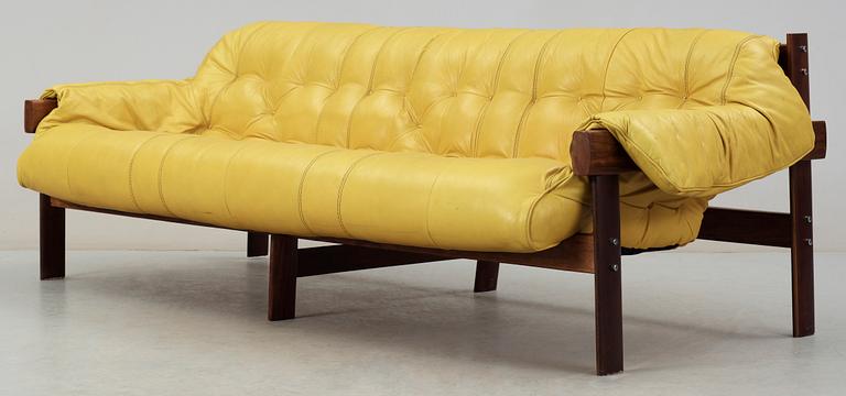 A Percival Lafer palisander and yellow leather sofa, Lafer MP, Brasil 1970's.