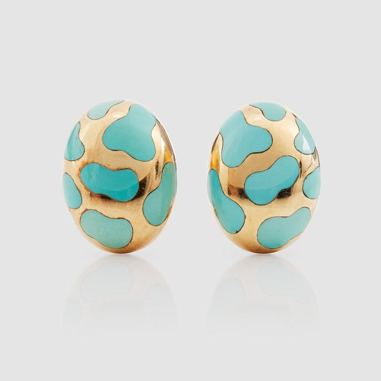 A pair of turquoise enamel earrings by Angela Cummings.