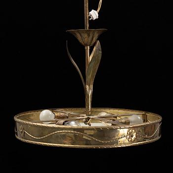 Lars Holmström, attributed to, a Swedish Grace brass chandelier, probably 1920's.