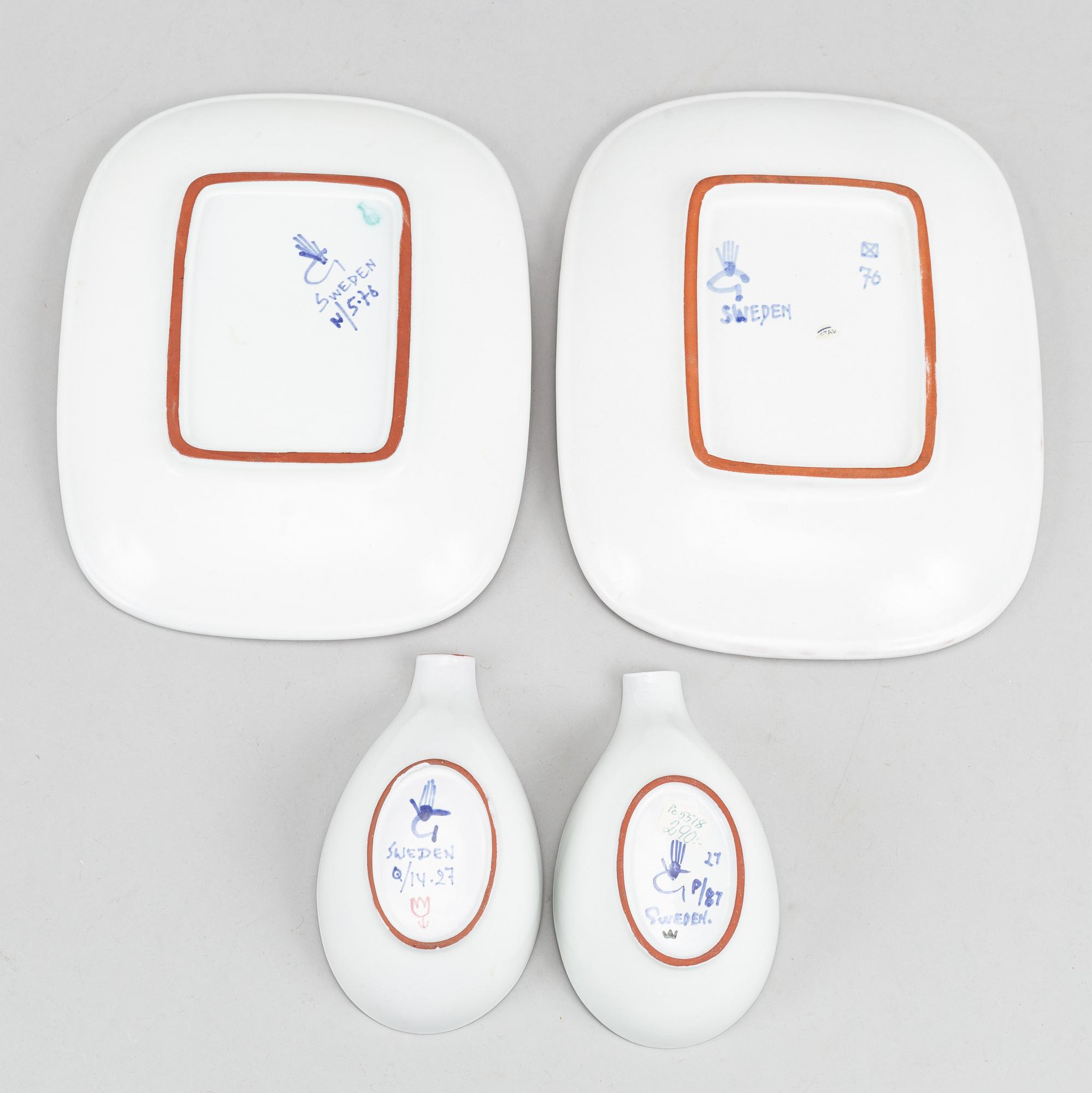 Stig Lindberg, two earthenware dishes and two bowls, Gustavsberg studio.