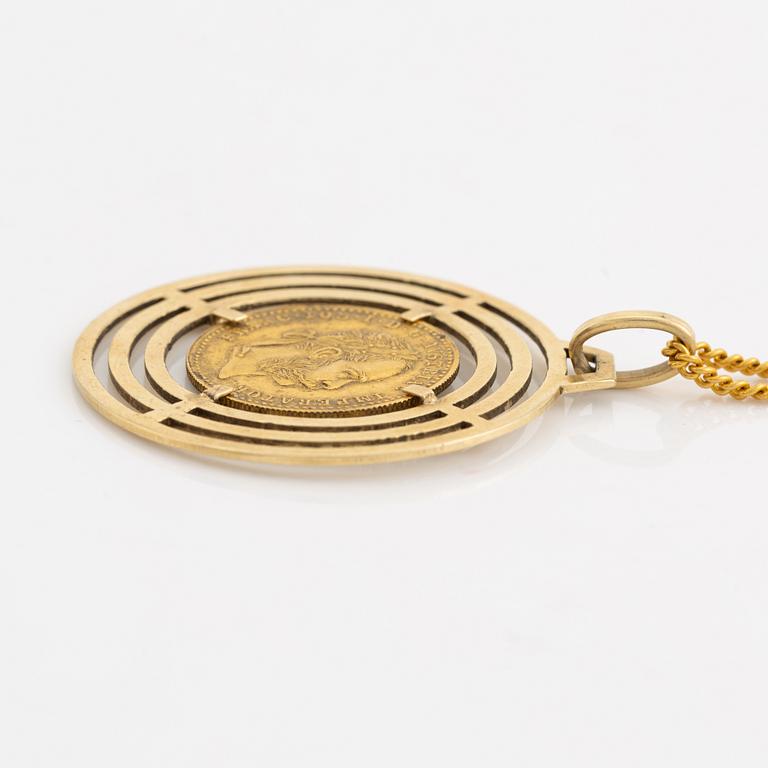 Hänge, med mynt Frans Josef i ram guld 14K guld, kedja 18K guld.