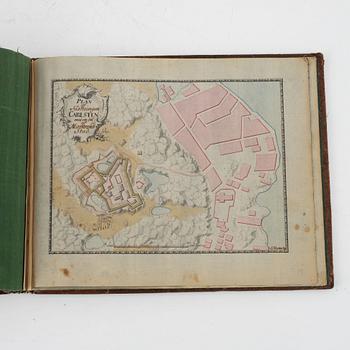 Album from 1746 with 22 watercolors of fortresses, a gift from Gabriel Cronstedt to the heir apparent Adolf Fredrik.