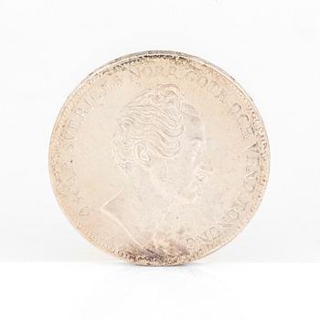 SILVERMYNT, 1 Riksdaler Specie, Oskar I av Sverige o Norge 1848. Vikt ca 34 gram.