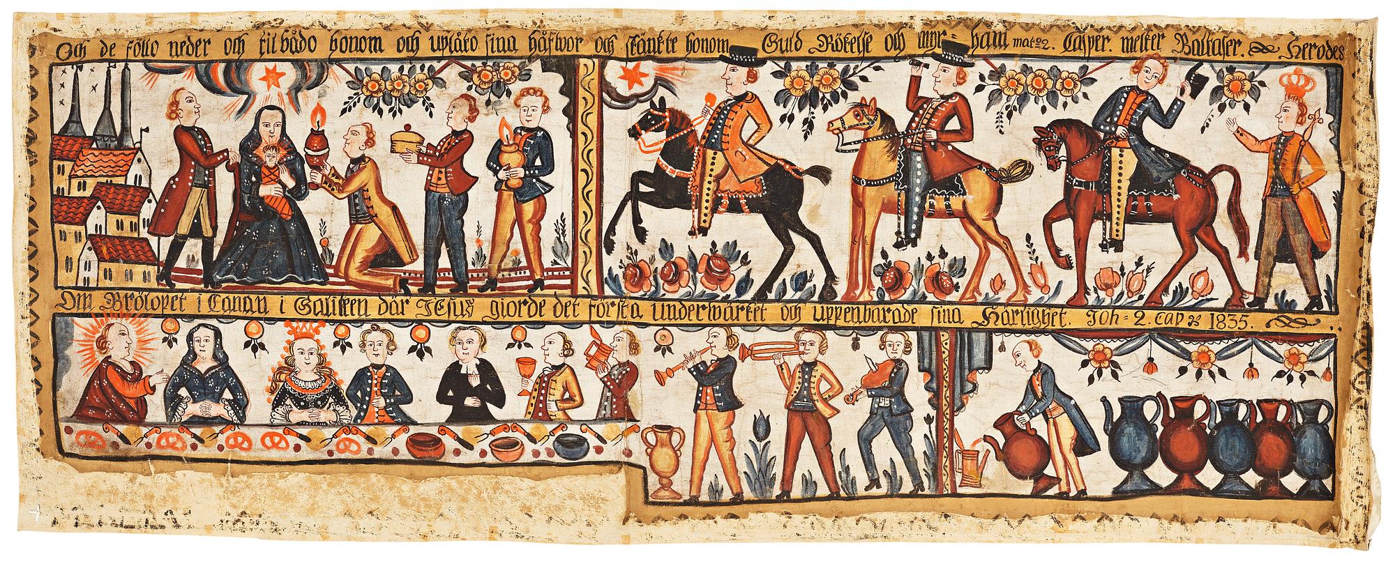 Swedish Folk Art painting on canvas by Sven Erlandsson 1835.