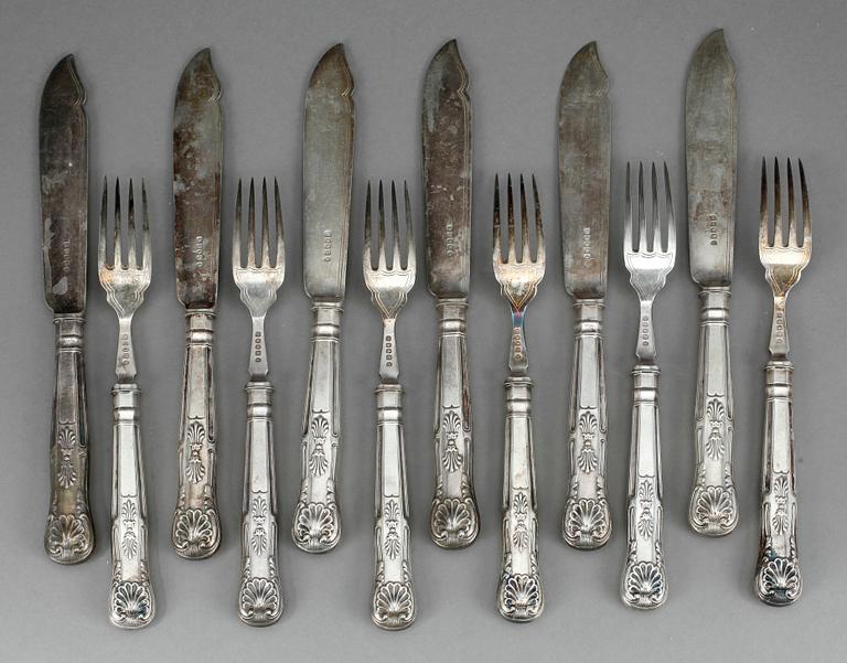 SILVERBESTICK, 12 st, trol Harrison Brothers & Howson, Sheffield, 1900-talets första hälft. Total vikt ca 699 gram.