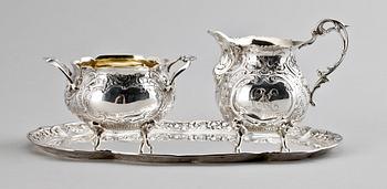 GRÄDDSNIPA, SOCKERSKÅL samt FAT, silver, GEWE Guld & Silver AB, Malmö 1955 & 1977. 433 gr.