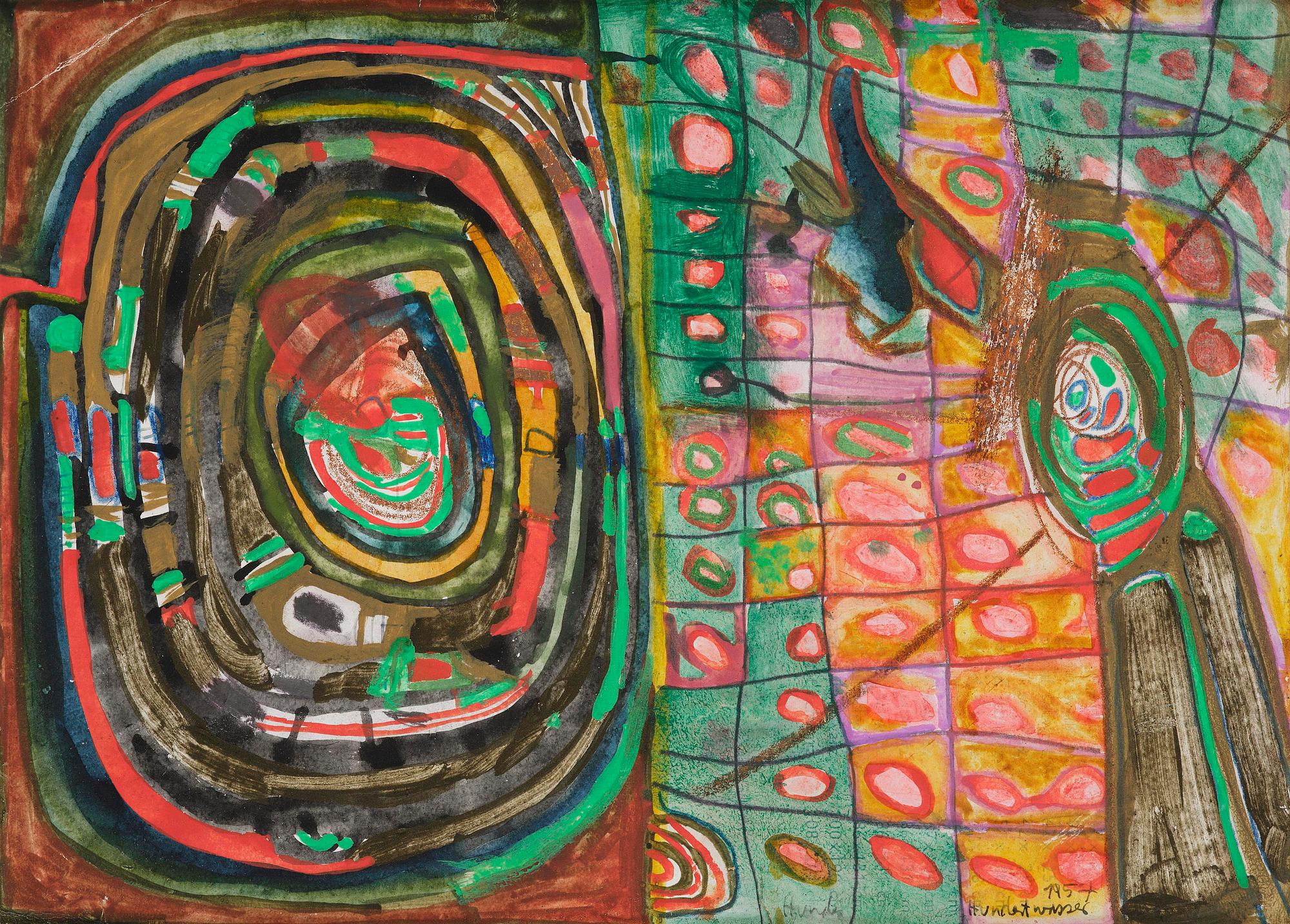 Friedensreich Hundertwasser, "Spirale und Karos",.