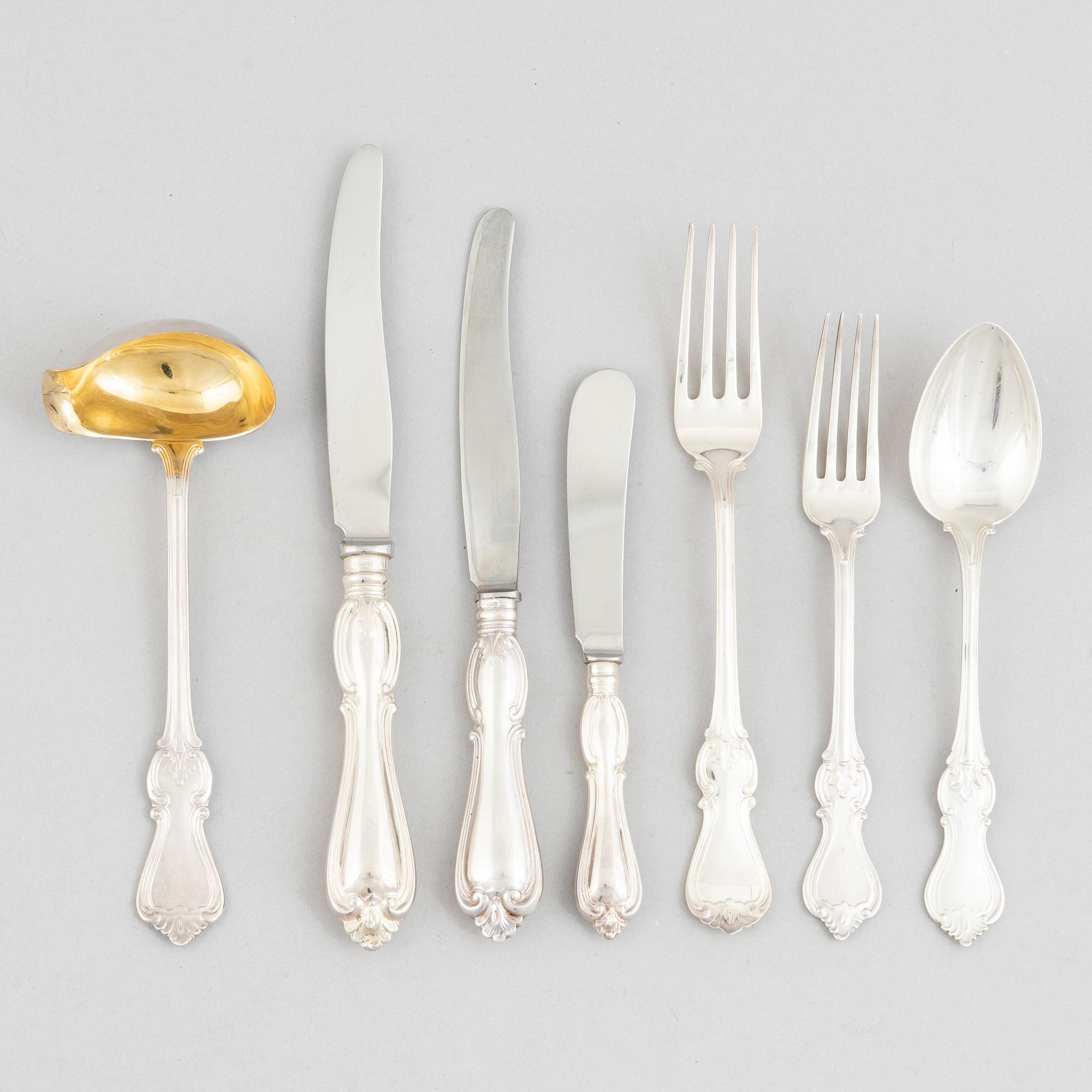 Cutlery service, 63 pieces, silver model Olga, GAB and CG Hallberg, 1960s-70s.