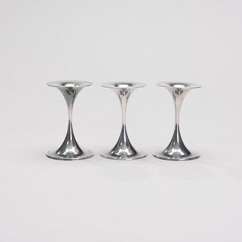 TAPIO WIRKKALA, ljusstakar, 3 st, silver, Kultakeskus, Tavastehus 1966-1967. Tot. vikt ca 291 g.