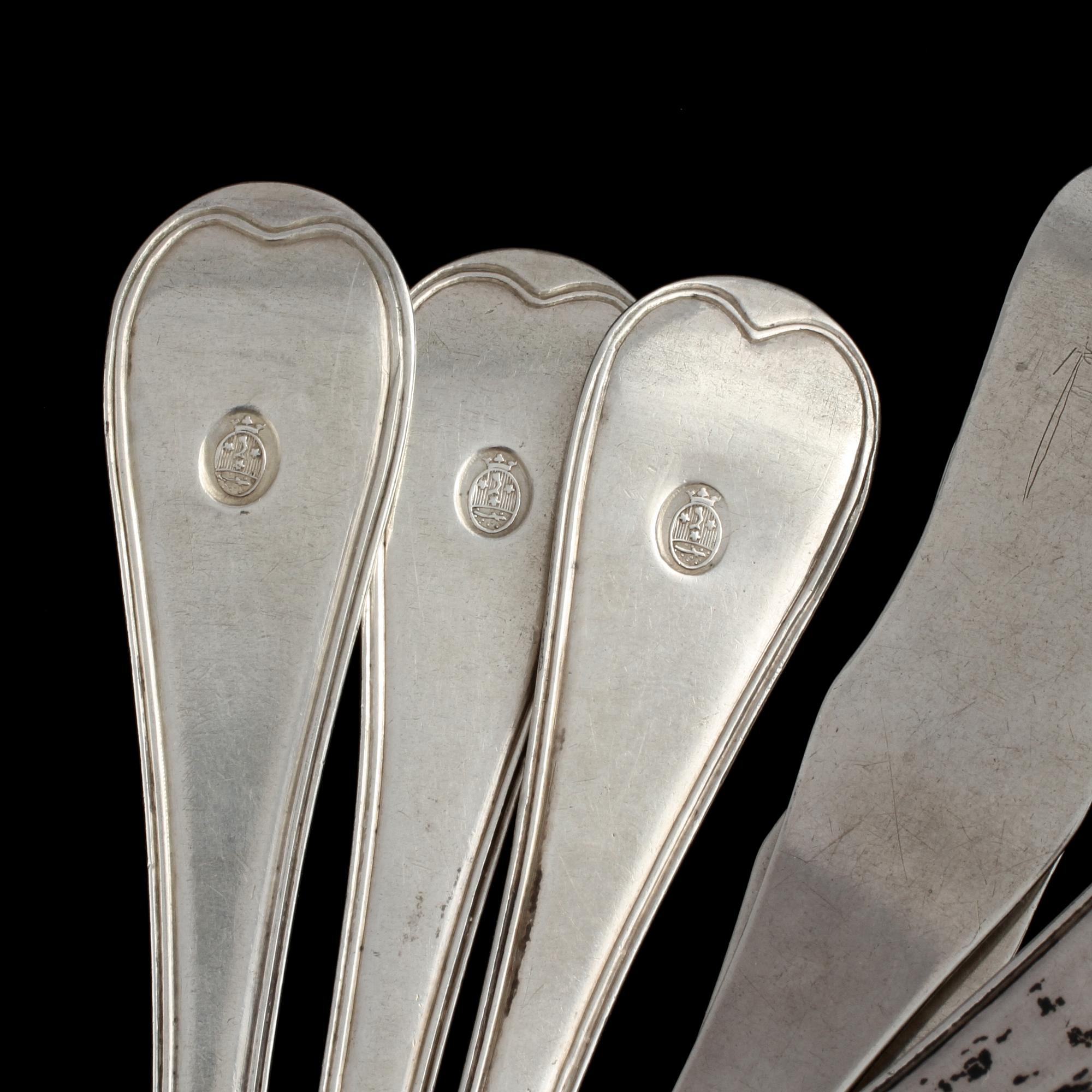 SKEDAR, 6 st, silver, 1800-tal. Vikt 275 g.