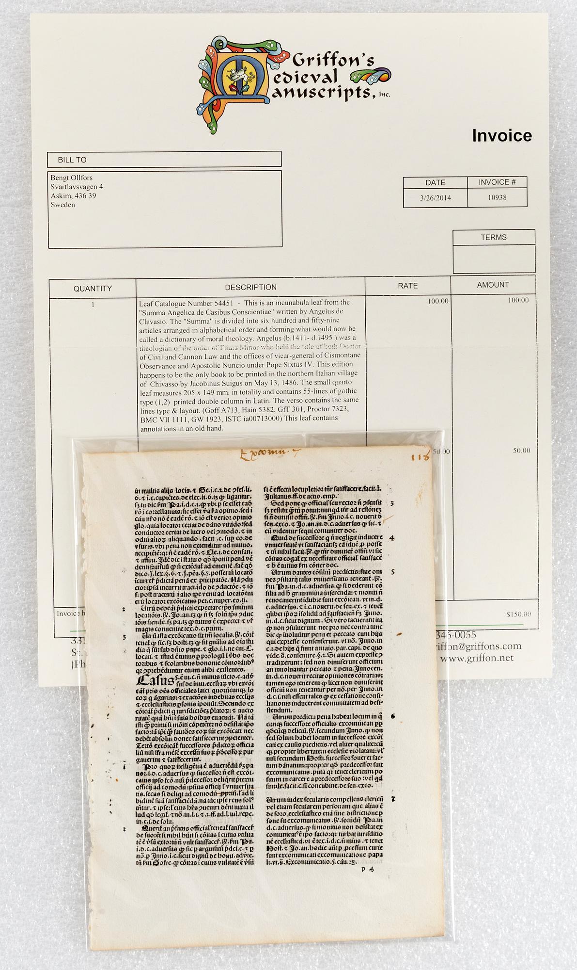 Leaves of Italian Incunabula / Printed leaves of the 1400s.