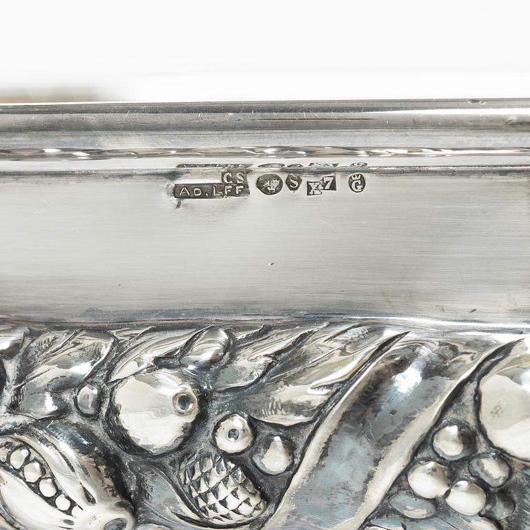 Silver jardinière with glass liner, Swedish import mark from Gothenburg 1924.