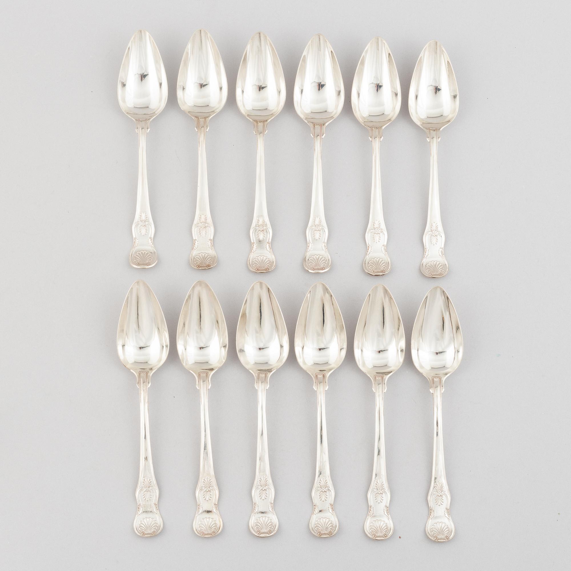 Twelve Swedish silver spoons, 'King's Pattern', mark of Nils Julihn, Karlshamn 1844.