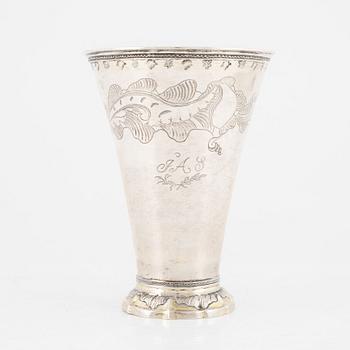 A Swedish 18th century parcel-gilt beaker, mark of Petter Julin, Köping 1765.