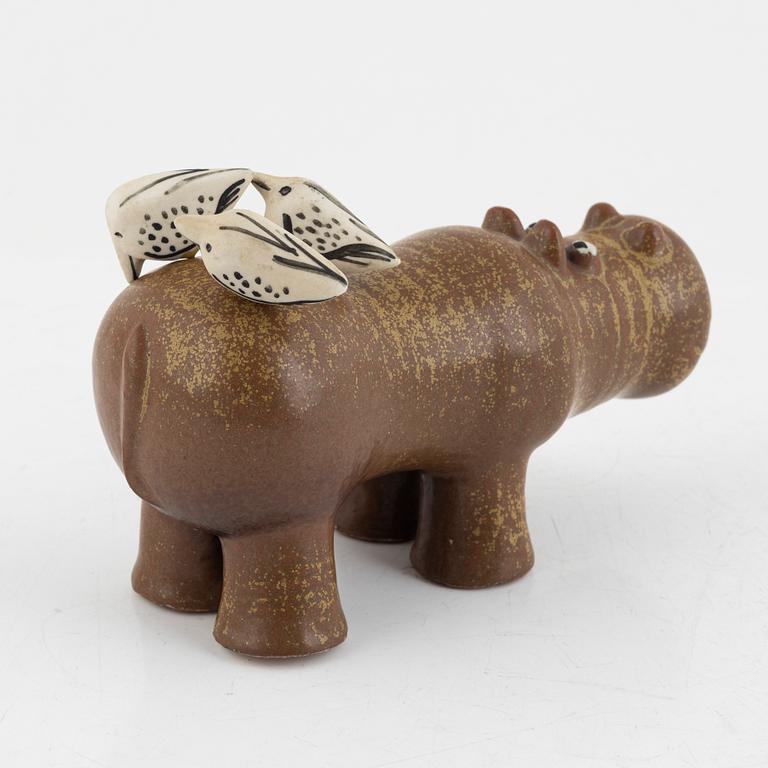 Lisa Larson, a 'Flodhäst med fåglar' (Hippo with Birds) figurine, Gustavsberg, 1966-70.