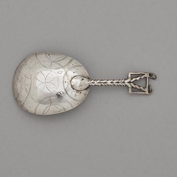 A Swedish late 18th century/early 19th century silver spoon, marks possibly of Olof Löfvander (Luleå 1795-1823 (1841)).