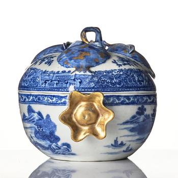 A Chinese blue and white 'pomegranate' tureen with cover and stand, Qing dynasty, Qianlong (1736-95).