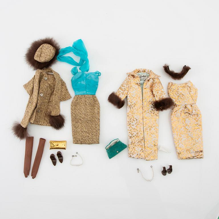 Barbie clothes 5 sets. vintage, including "Shimmering Magic," Mattel 1966-67. "Gold N' Glamour," Mattel 1965.