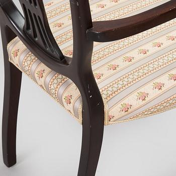 Stolar, 16 st och karmstolar 2 st, Hepplewhite-stil, 1900-talets andra hälft.
