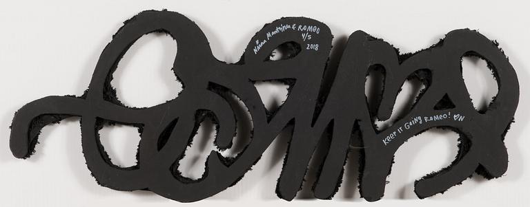 Niina Mantsinen & Romeo, hand tufted rug, laid on board, a tergo digned and dated 2018, numbered 4/5.