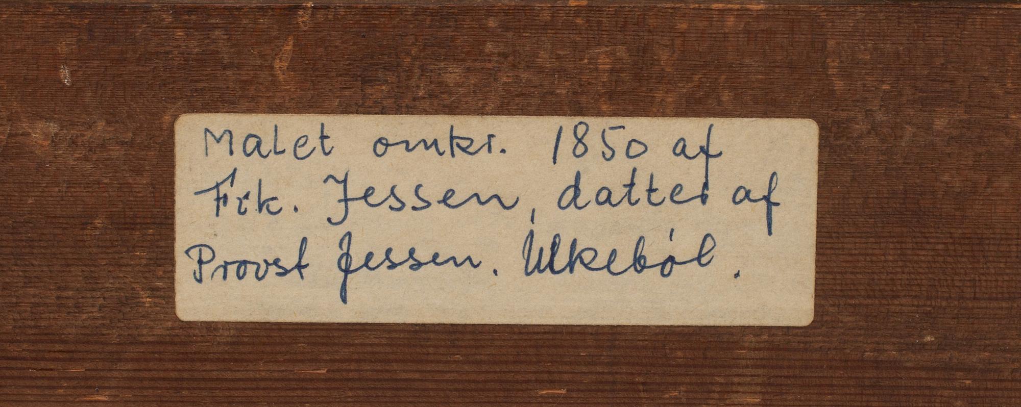 OKÄND KONSTNÄR, olja på duk. Påskrift a tergo "Frk Jessen omkring 1850".
