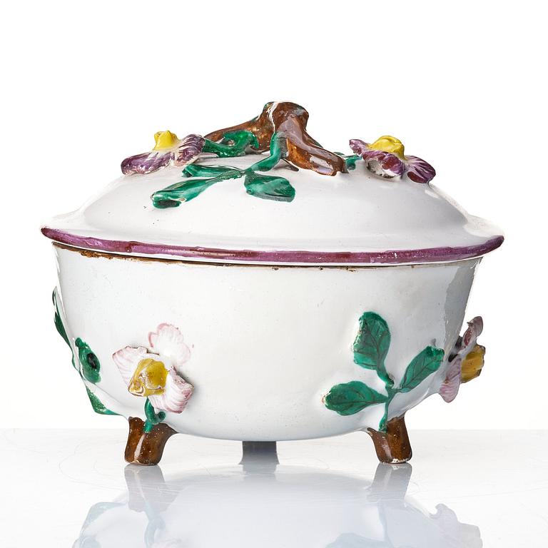 A Swedish Marieberg faience bowl with cover, period of Ehrenreich (1758-66).