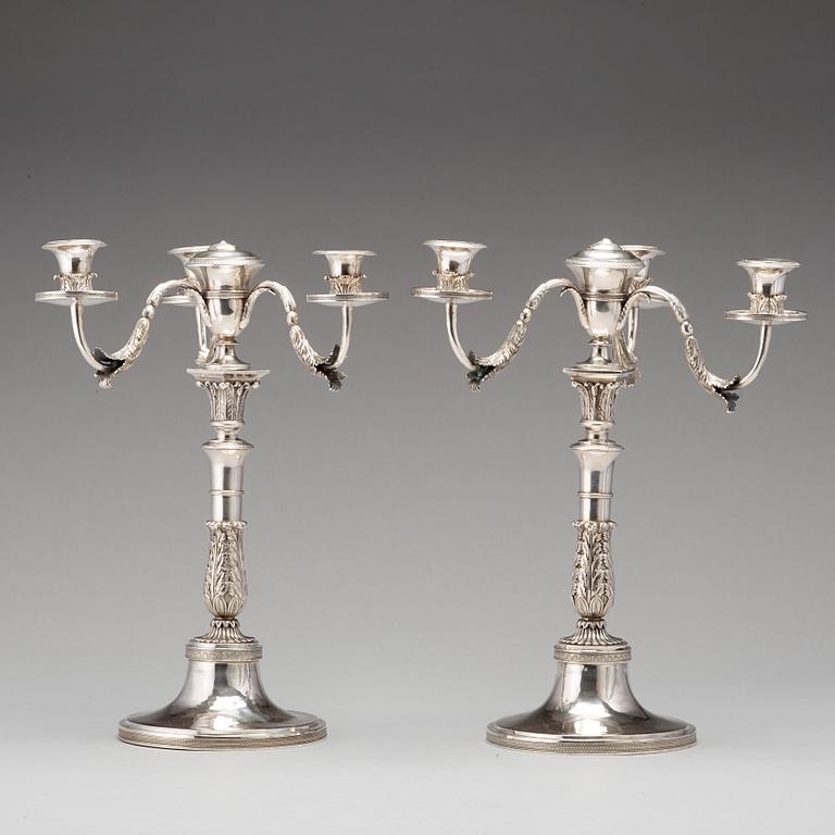 A pair of German 19th century silver candelabra, unidentified makers mark, Frankfurt.