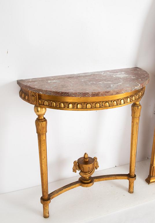 An late Gustavian style mirror and a console table, first half of the 20th Century.