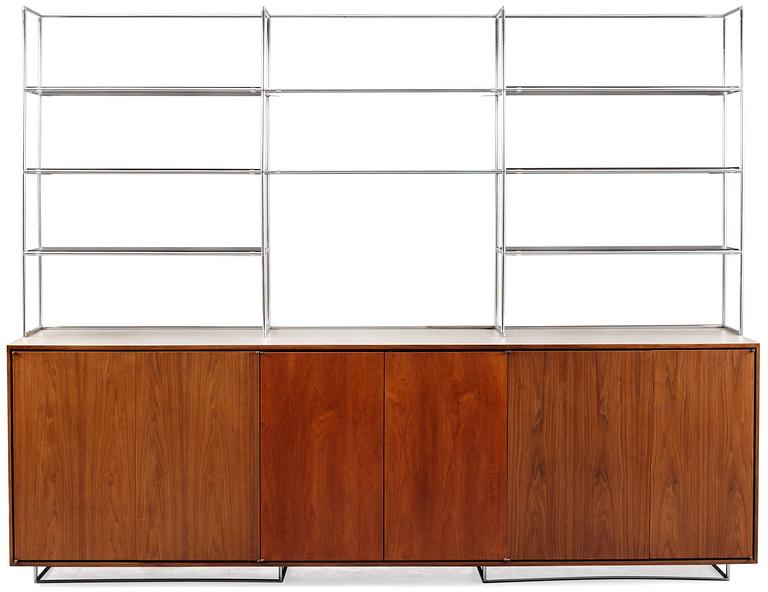 A Vladimir Kagan walnut and chrome plated steel sideboard, Vladimir Kagan Designs Inc USA.