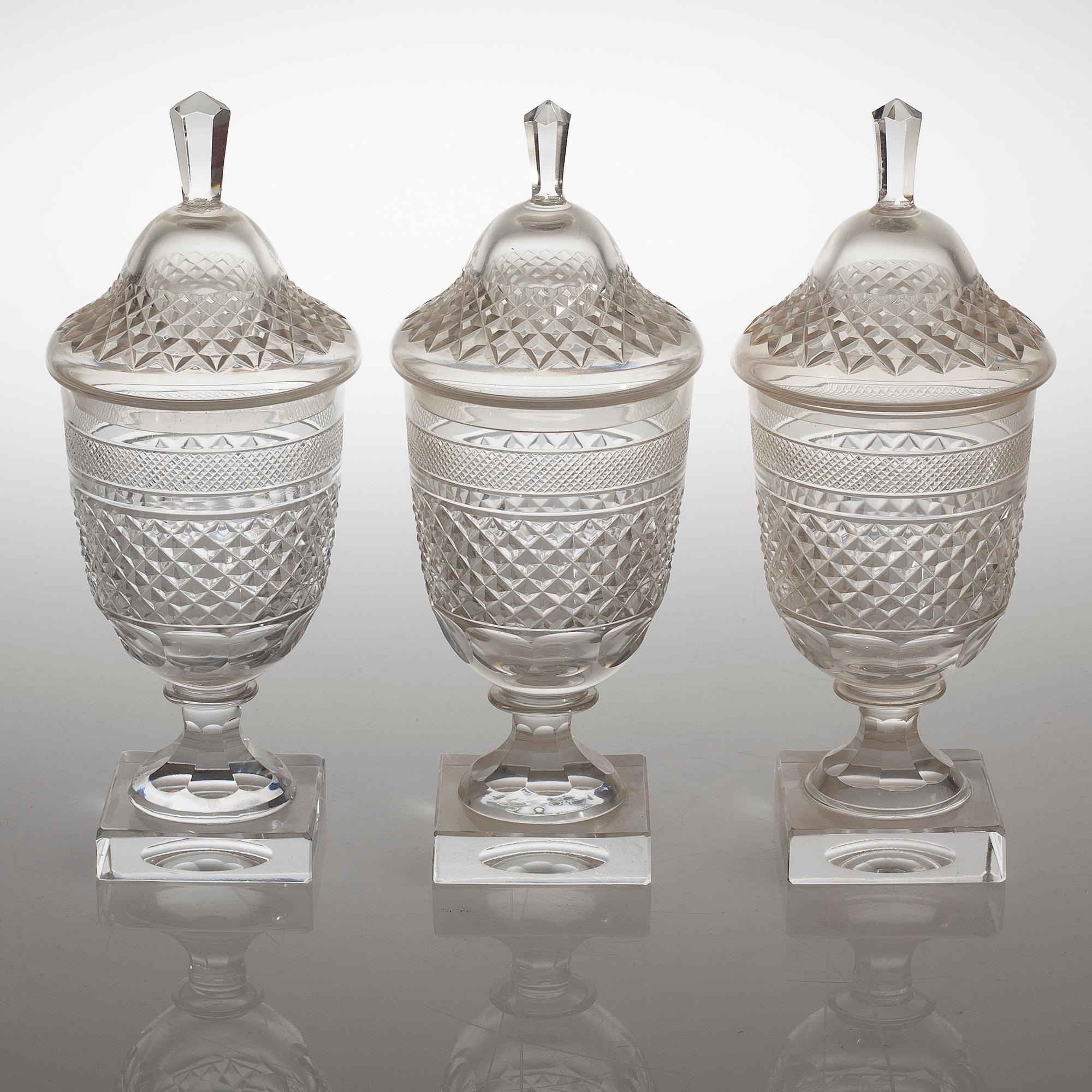 ELIS BERGH, three glass cups for Kosta, model "Kent", second half of the 20th century.