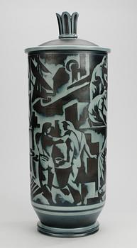 A Gunnar Nylund stoneware urn and cover, Bing & Grondahl, Denmark 1930's.