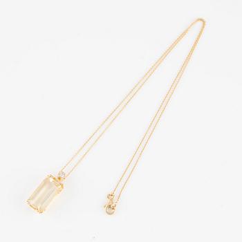 Collier, guld, smaragdslipad citrin med briljantslipad diamant.