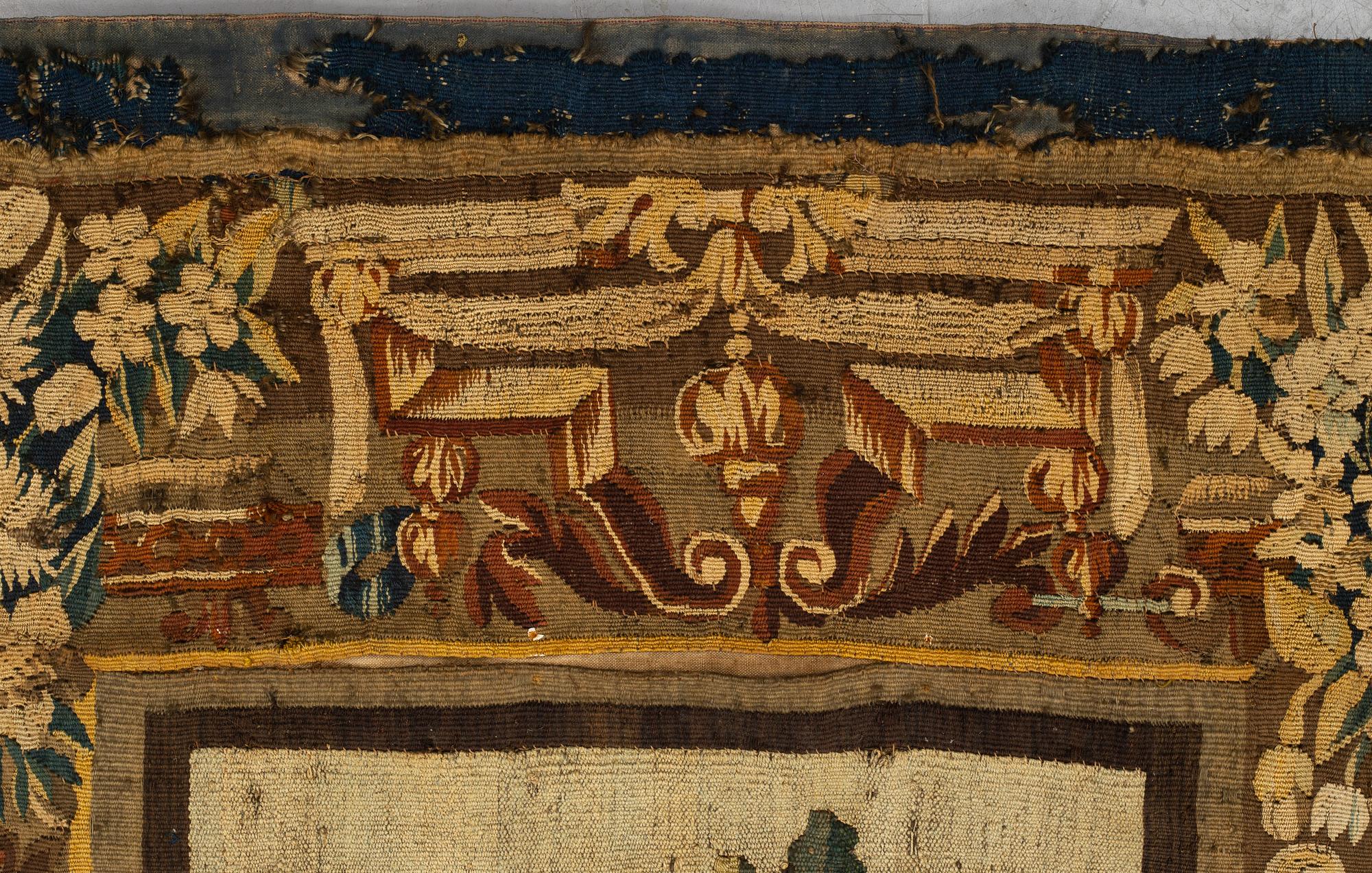 Vävd tapet, "Verdure", gobelängteknik, "entre-fenêtre", ca 314 x 109, cm, Aubusson omkring 1700-1700-talets förra hälft.