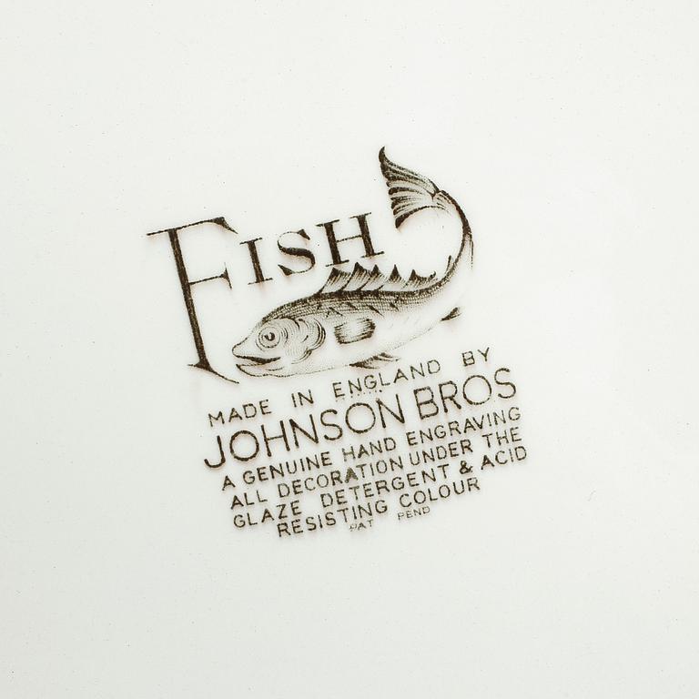 SERVISDELAR, 14 delar, flintgods, "Fish", Johnson Bros, England, 1900-tal.