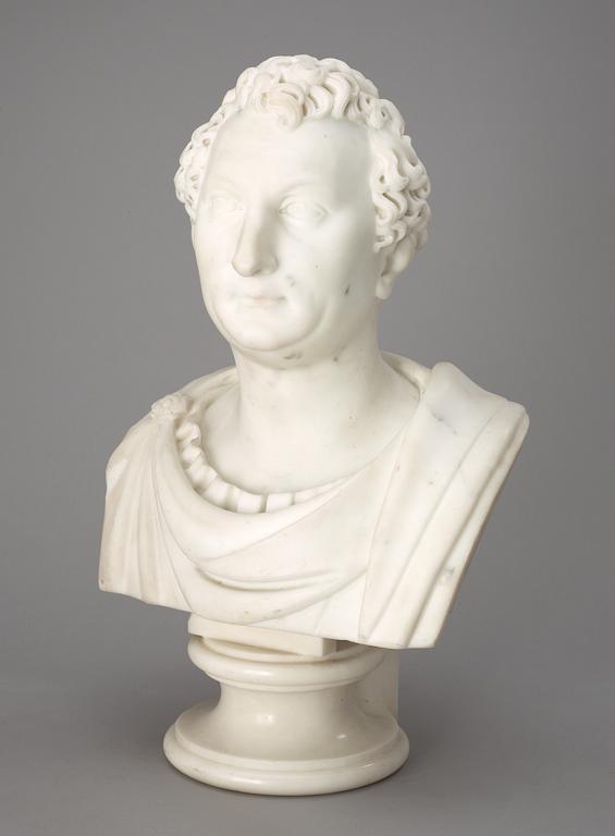 A late 19th century marble bust representing Karl XIV Johan, King of Sweden 1818-44.