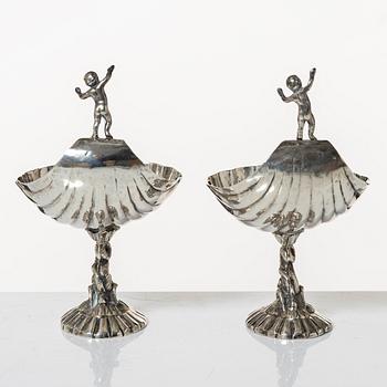 Salt cellars, a pair, silver, Empire style, 20th century.