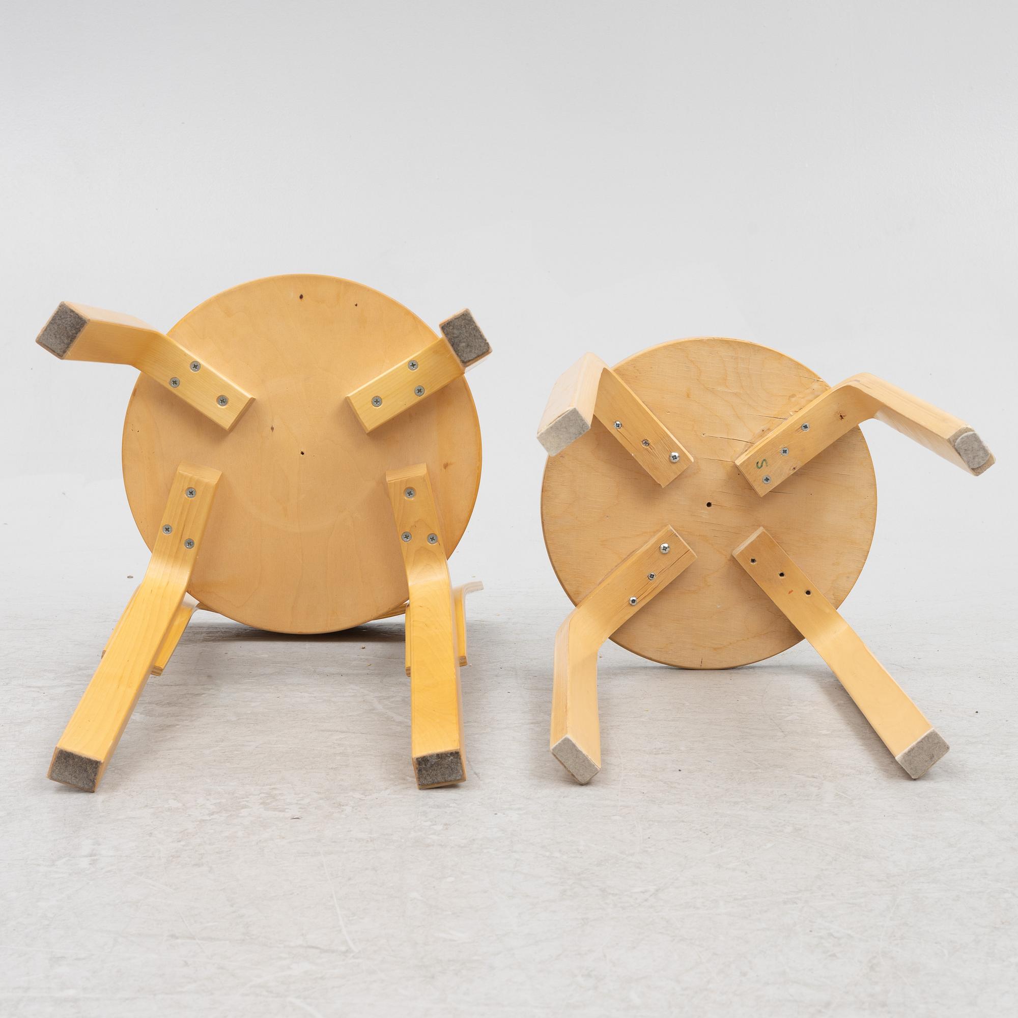 Alvar Aalto, A set of 3 model N65 chairs, and a model 60 stool, Artek, Finland, second half of the 20th century.