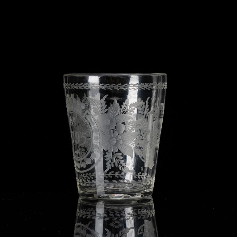 A large engraved glass goblet , probably Bohemia/Germany, dated 1795.