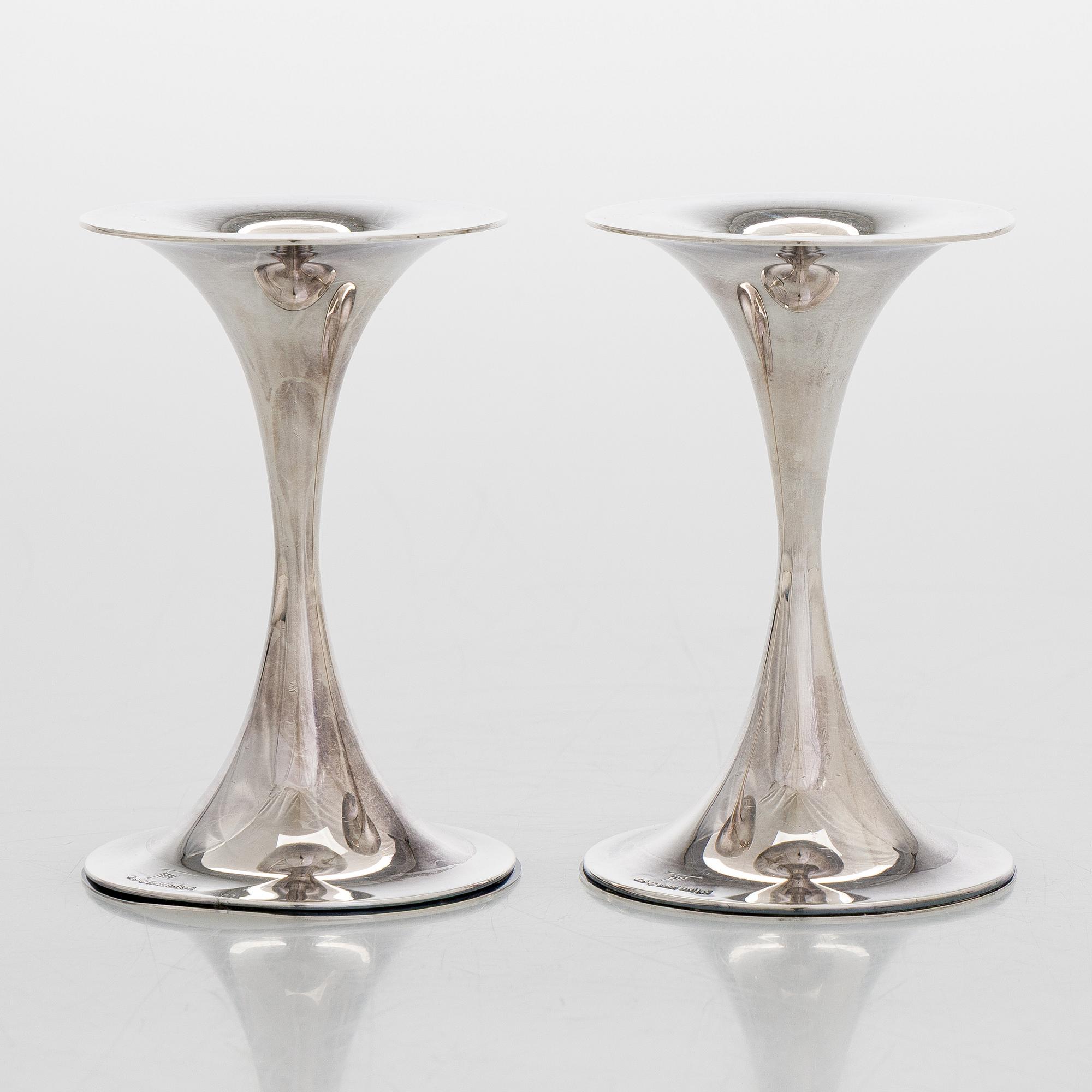 Tapio Wirkkala, a pair of silver 'Trumpet' candlesticks, Kultakeskus, Hämeenlinna 1969.