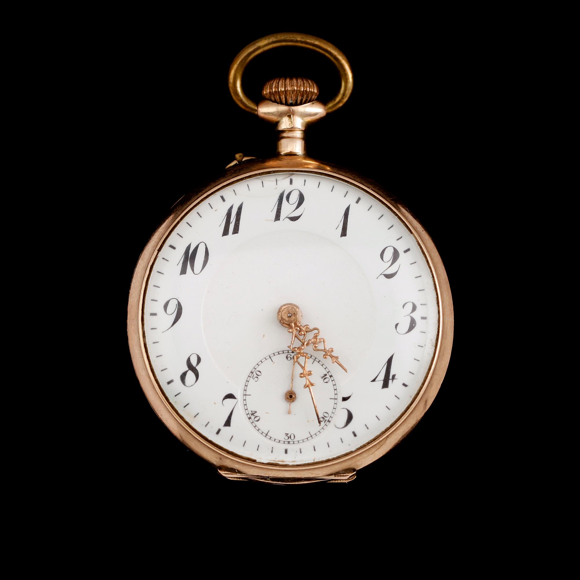 FICKUR, 14 k guld, omkring år 1900.