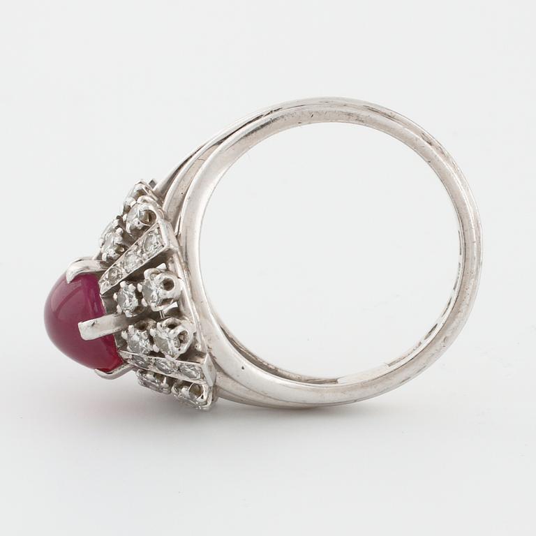 A star ruby and brilliant cut diamond ring by WA Bolin, Stockholm, 1971.