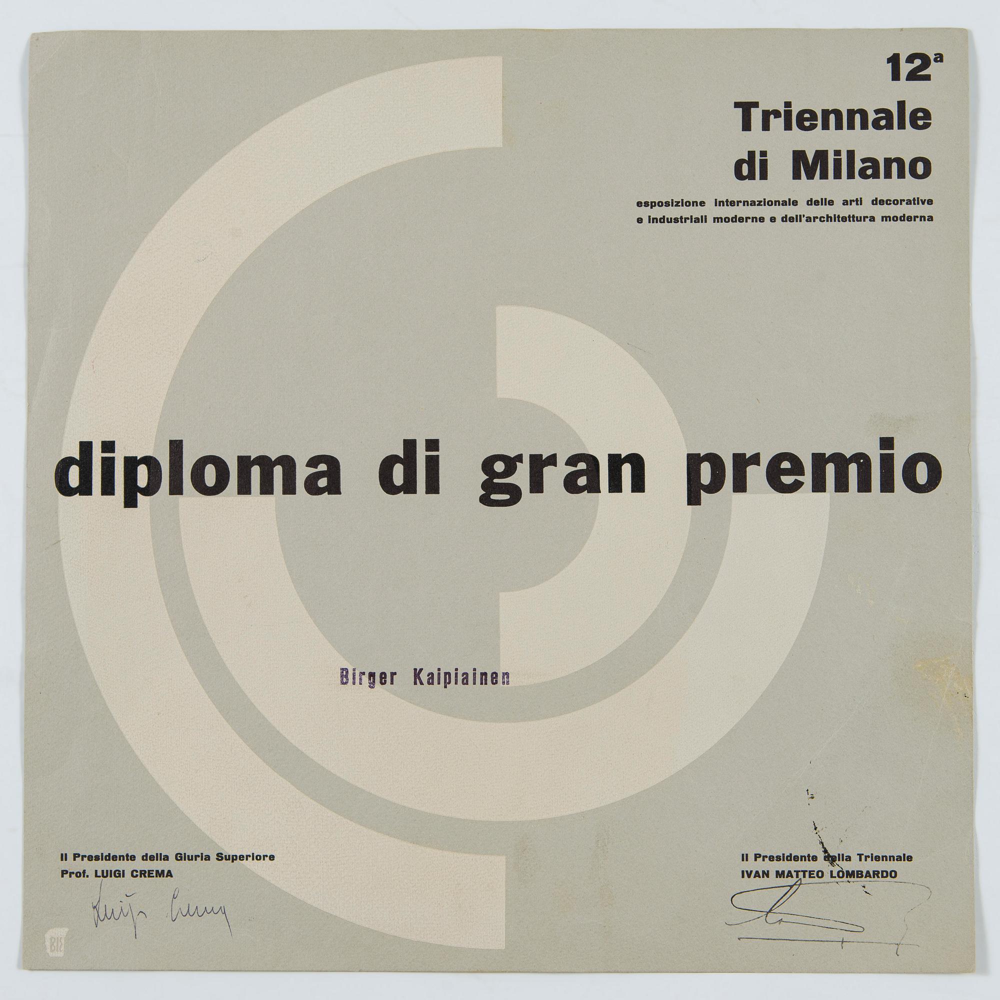 Diplom, Milano triennale 1960.