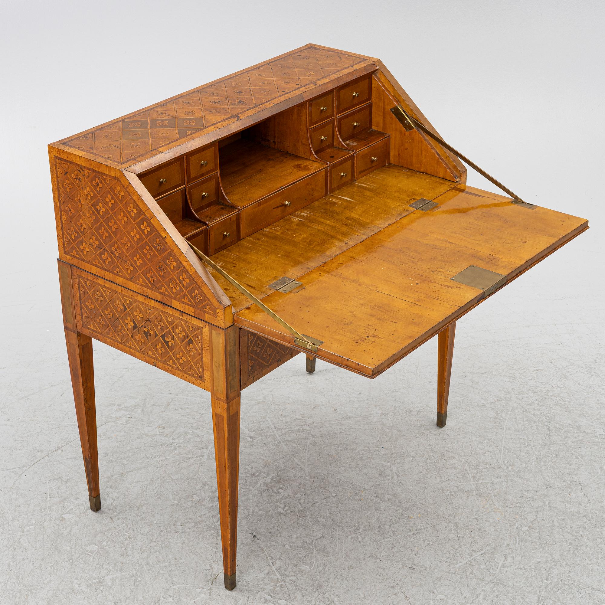 A Gustavian marquetry secretaire by Jonas Hultsten (master in Stockholm 1773-94).