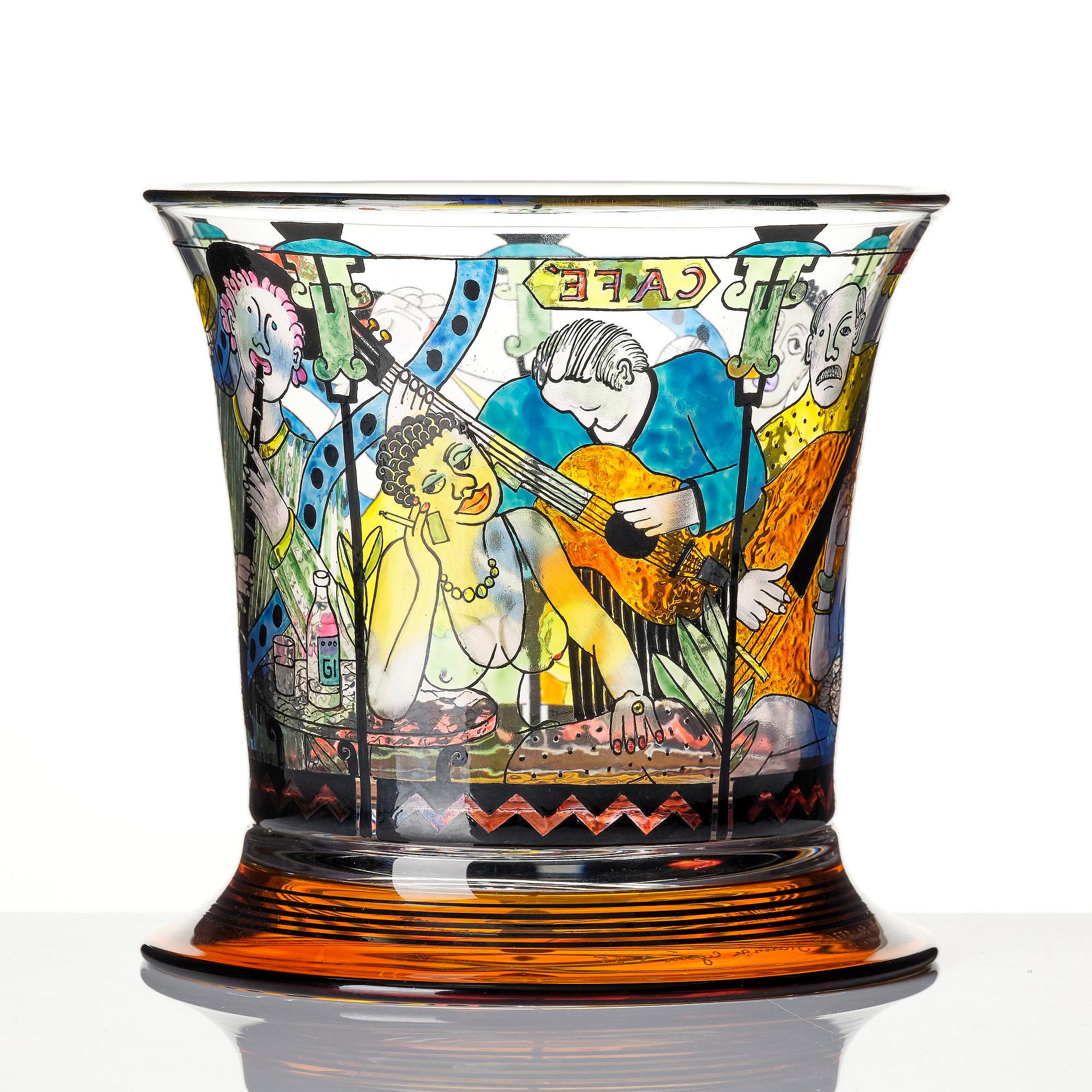 Gunnar Cyrén, a glass vase, "Jazz at the Café", Orrefors 1990.