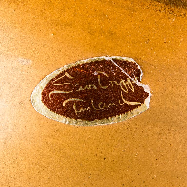 BORDSLAMPA, SAVITORPPA, rödlera, signerad KAGE, Kauko Forsvik, Finland. 1970/80-tal.