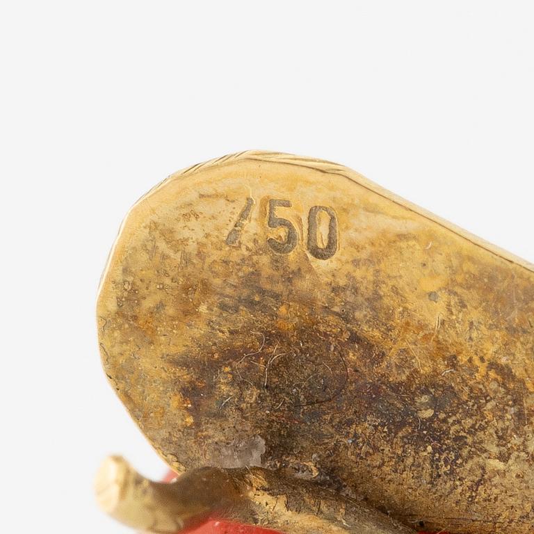 Brooch, 18K gold and coral in the shape of an insect.