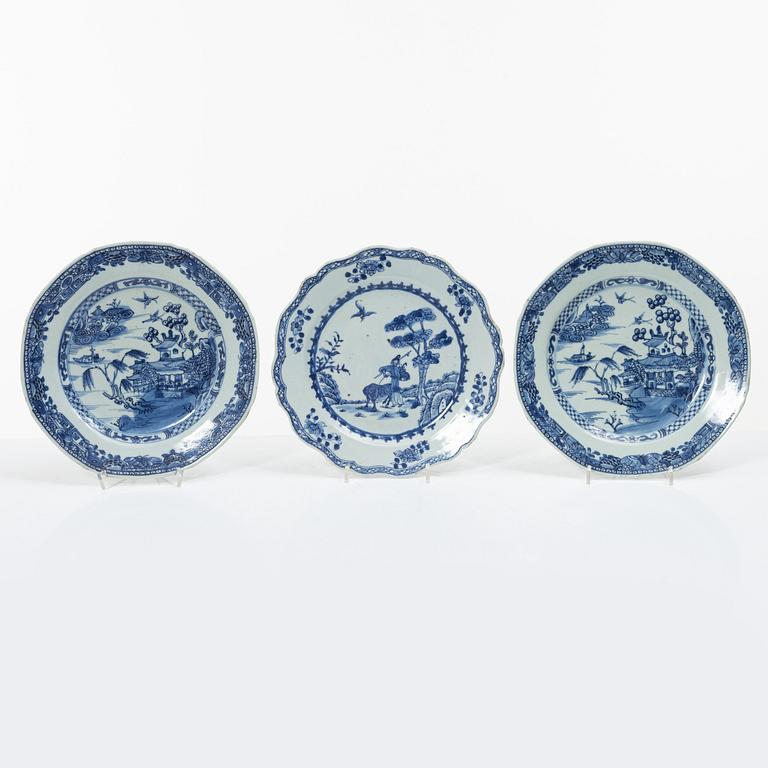 Nine blue and white porcelain plates, China, Qianlong (1736-95).